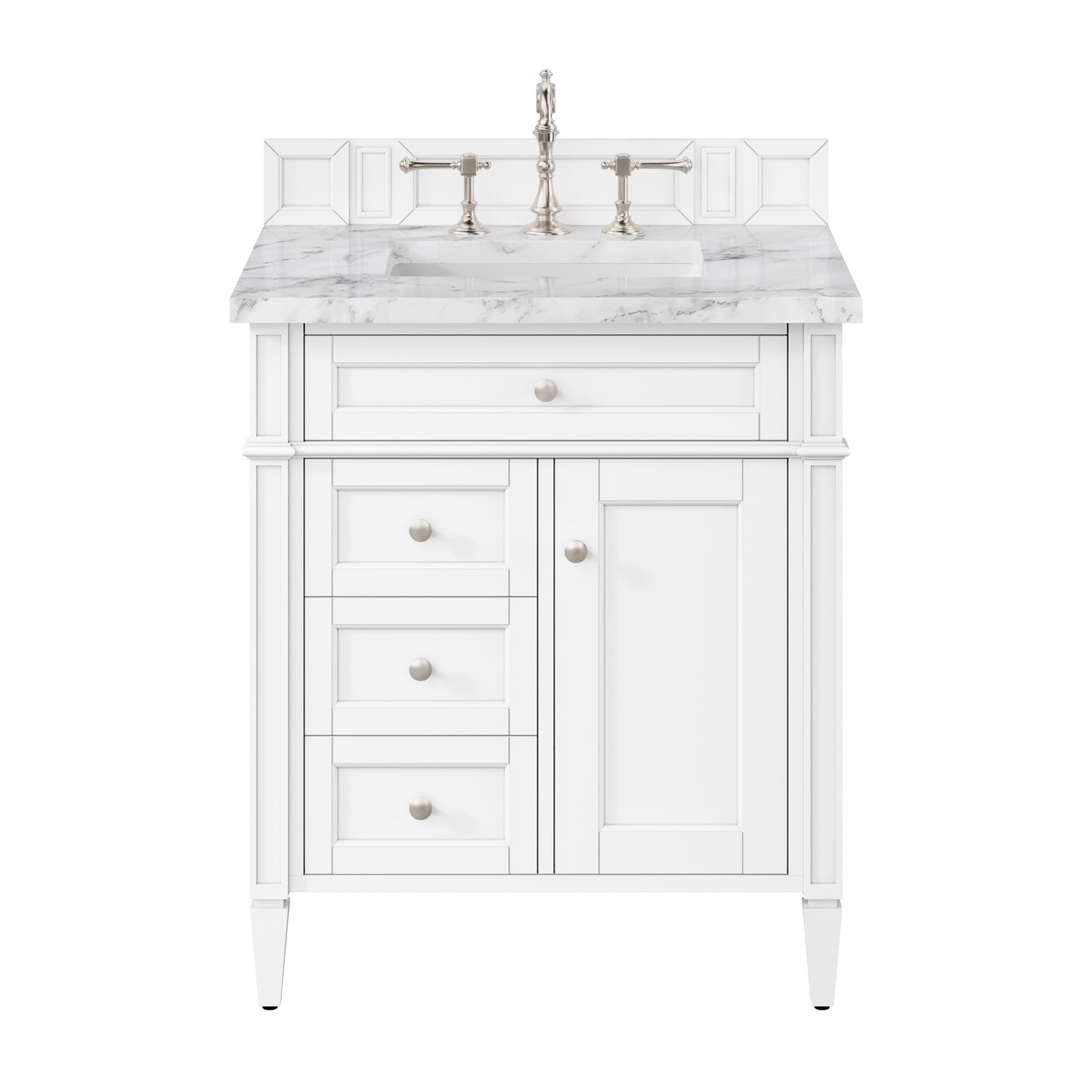 Renovate for Less Atlanta Brittany 30" Single Vanity, Bright White w/ 3 CM Carrara Marble Top