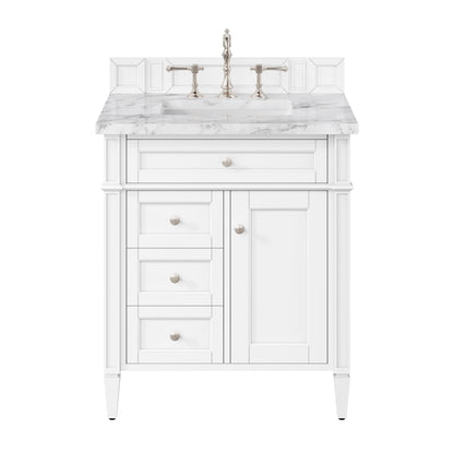 Renovate for Less Atlanta Brittany 30" Single Vanity, Bright White w/ 3 CM Carrara Marble Top