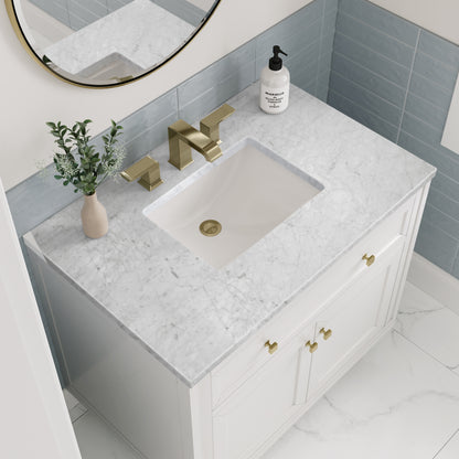 Renovate for Less Atlanta Chicago 36" Single Vanity, Glossy White, w/ 3 CM Carrara Marble Top