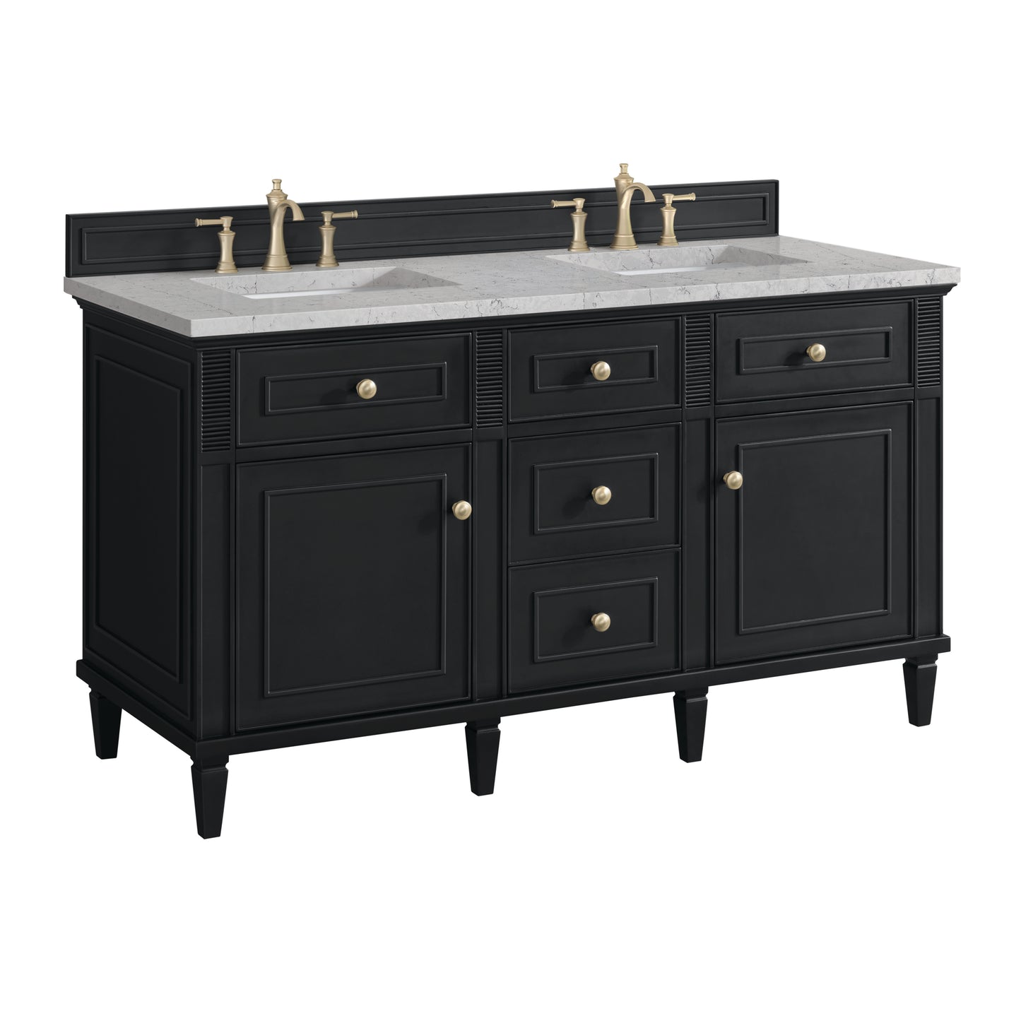 Renovate for Less Atlanta Lorelai 60" Double Vanity, Black Onyx w/ 3 CM Eternal Jasmine Pearl Silestone Top