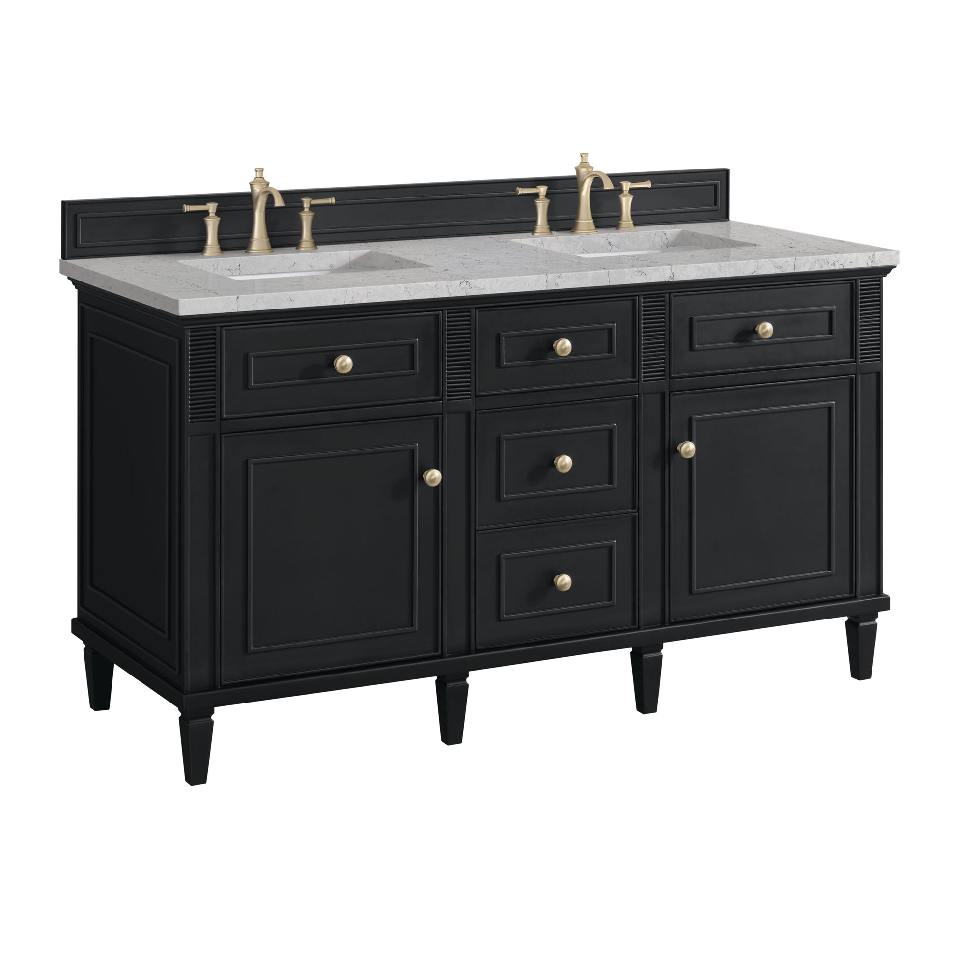 Renovate for Less Atlanta Lorelai 60" Double Vanity, Black Onyx w/ 3 CM Eternal Jasmine Pearl Silestone Top