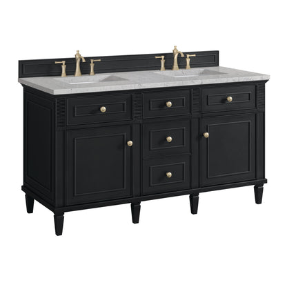 Renovate for Less Atlanta Lorelai 60" Double Vanity, Black Onyx w/ 3 CM Eternal Jasmine Pearl Silestone Top