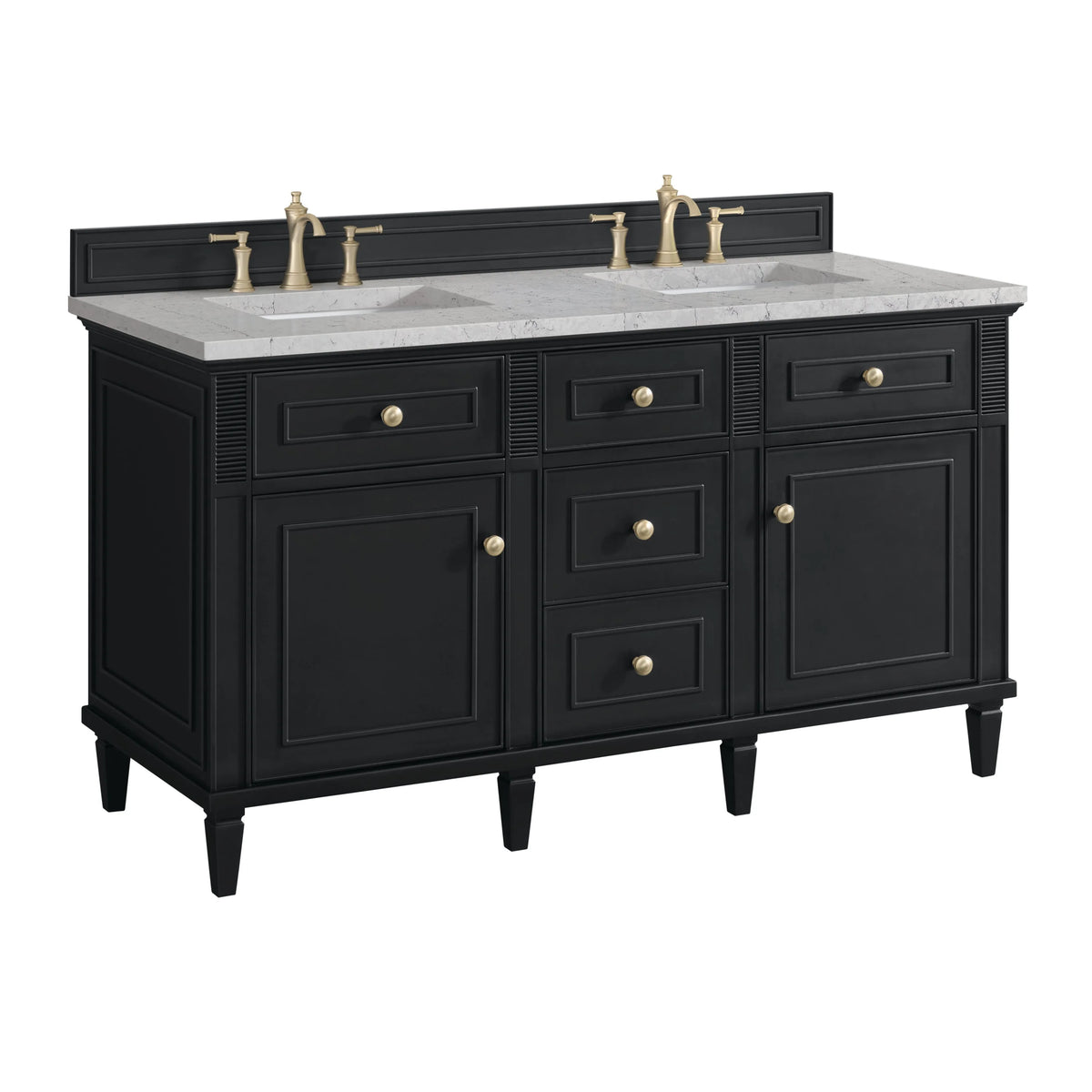 Lorelai 60" Double Vanity, Black Onyx w/ 3 CM Eternal Jasmine Pearl Silestone Top
