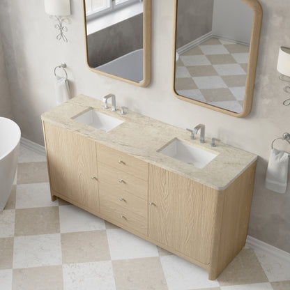 Renovate for Less Atlanta Gracyn 72" Double Vanity, Coastal Driftwood, w/ 3 CM Tajnar Eclos Widespread Top