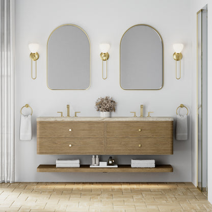 Renovate for Less Atlanta Allamari 72" Double Vanity, Dune Mist w/ 3 CM Tajnar Eclos Top w/FreePower Wireless Charger