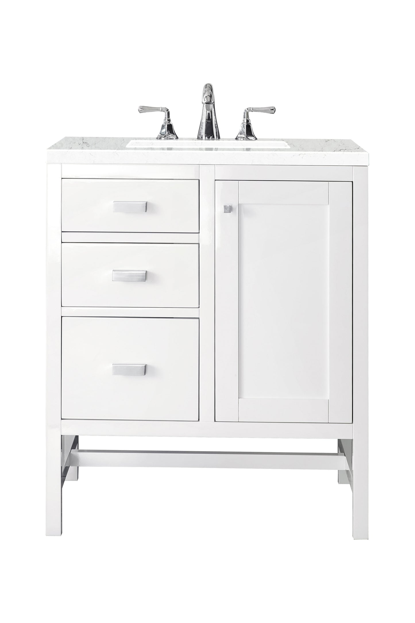 Renovate for Less Atlanta Addison 30" Single Vanity, Glossy White w/ 3 CM Eternal Jasmine Pearl Silestone Top