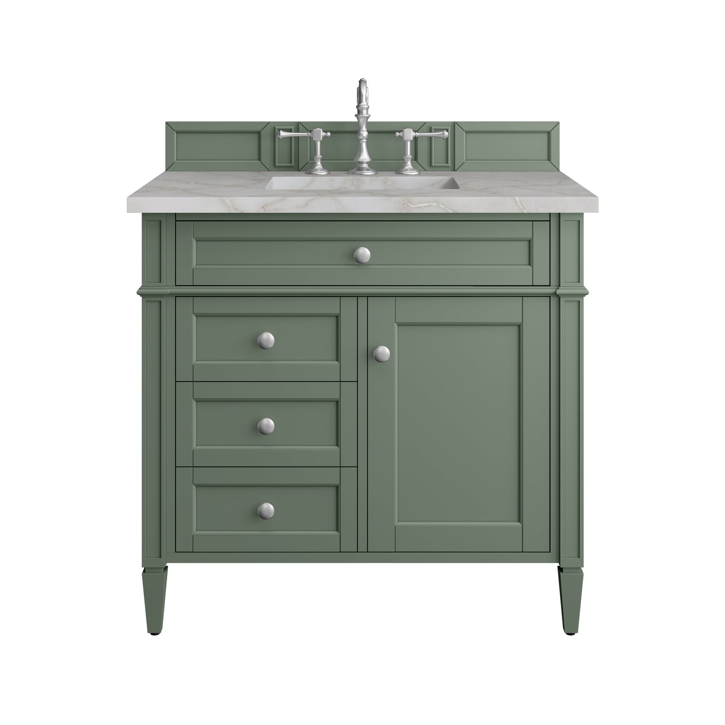 Renovate for Less Atlanta Brittany 36" Single Vanity, Smokey Celadon w/ 3 CM Victorian Silver Top