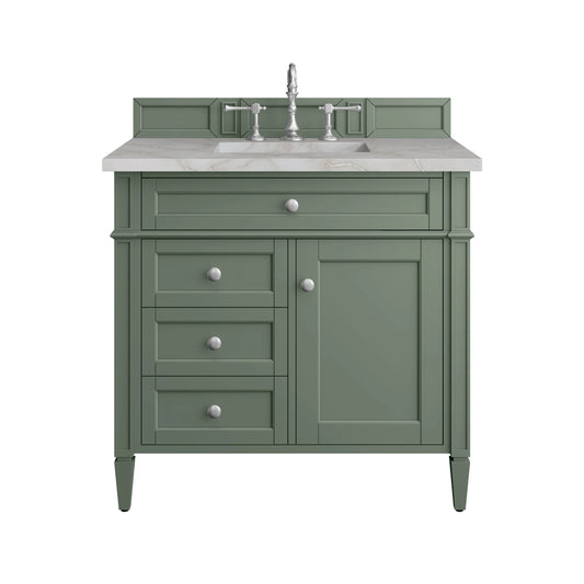 Brittany 36" Single Vanity, Smokey Celadon w/ 3 CM Victorian Silver Top