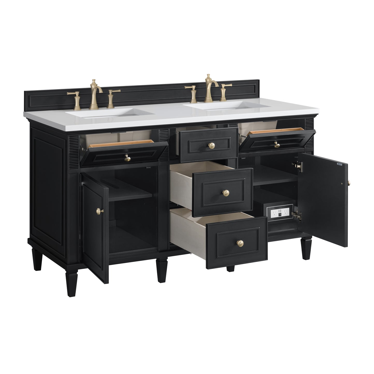 Renovate for Less Atlanta Lorelai 60" Double Vanity, Black Onyx w/ 3 CM White Zeus Silestone Top