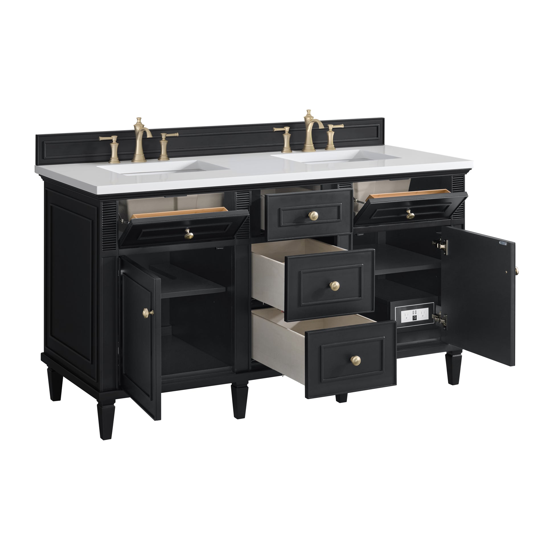 Renovate for Less Atlanta Lorelai 60" Double Vanity, Black Onyx w/ 3 CM White Zeus Silestone Top