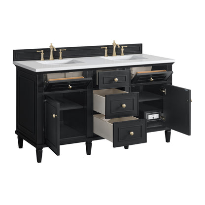 Renovate for Less Atlanta Lorelai 60" Double Vanity, Black Onyx w/ 3 CM White Zeus Silestone Top