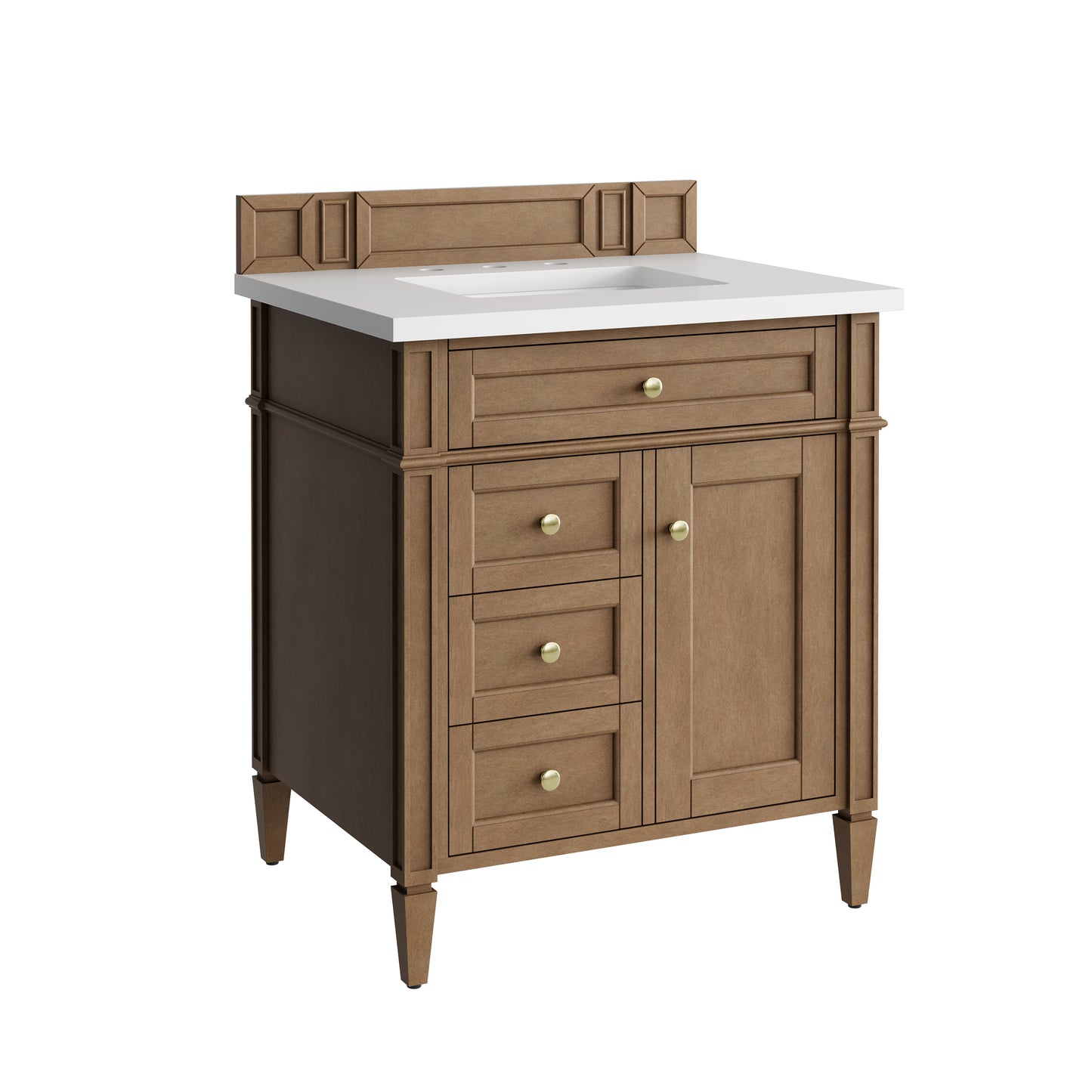 Renovate for Less Atlanta Brittany 30" Single Vanity, Pecan w/ 3 CM White Zeus Silestone Top