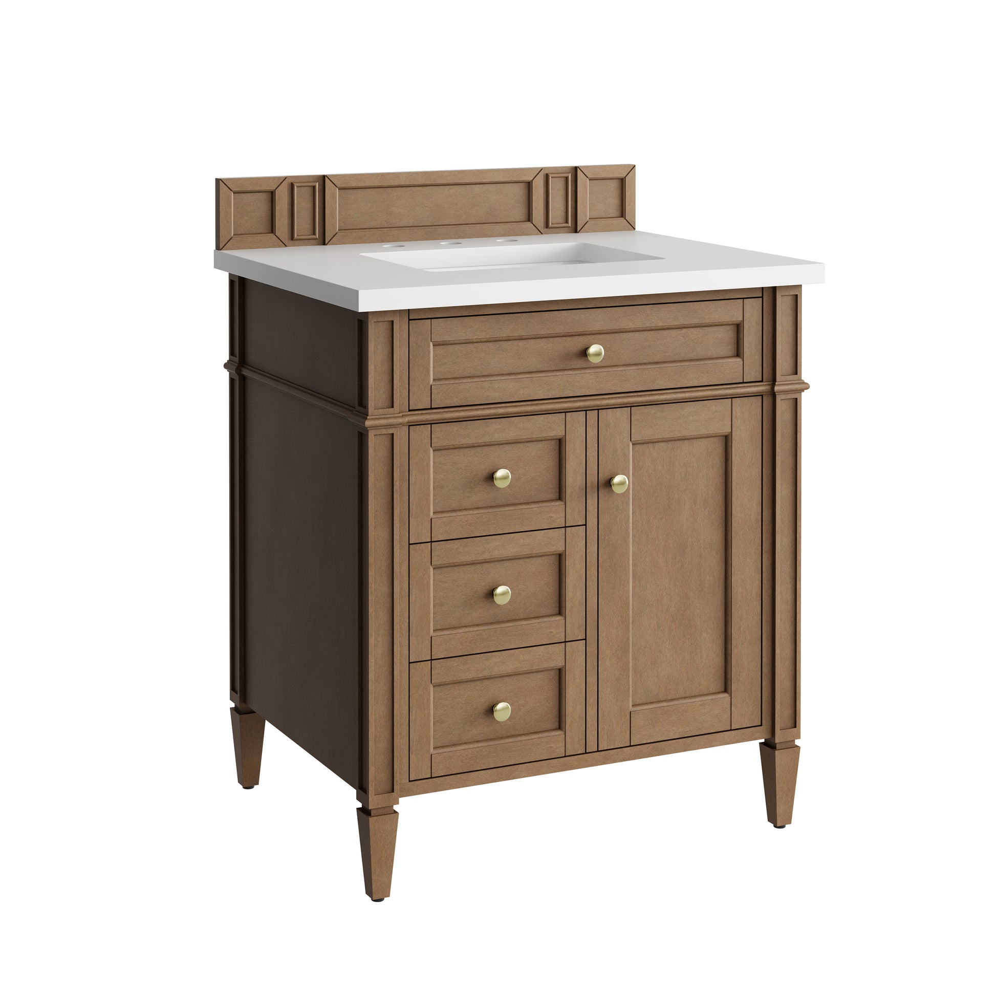 Renovate for Less Atlanta Brittany 30" Single Vanity, Pecan w/ 3 CM White Zeus Silestone Top