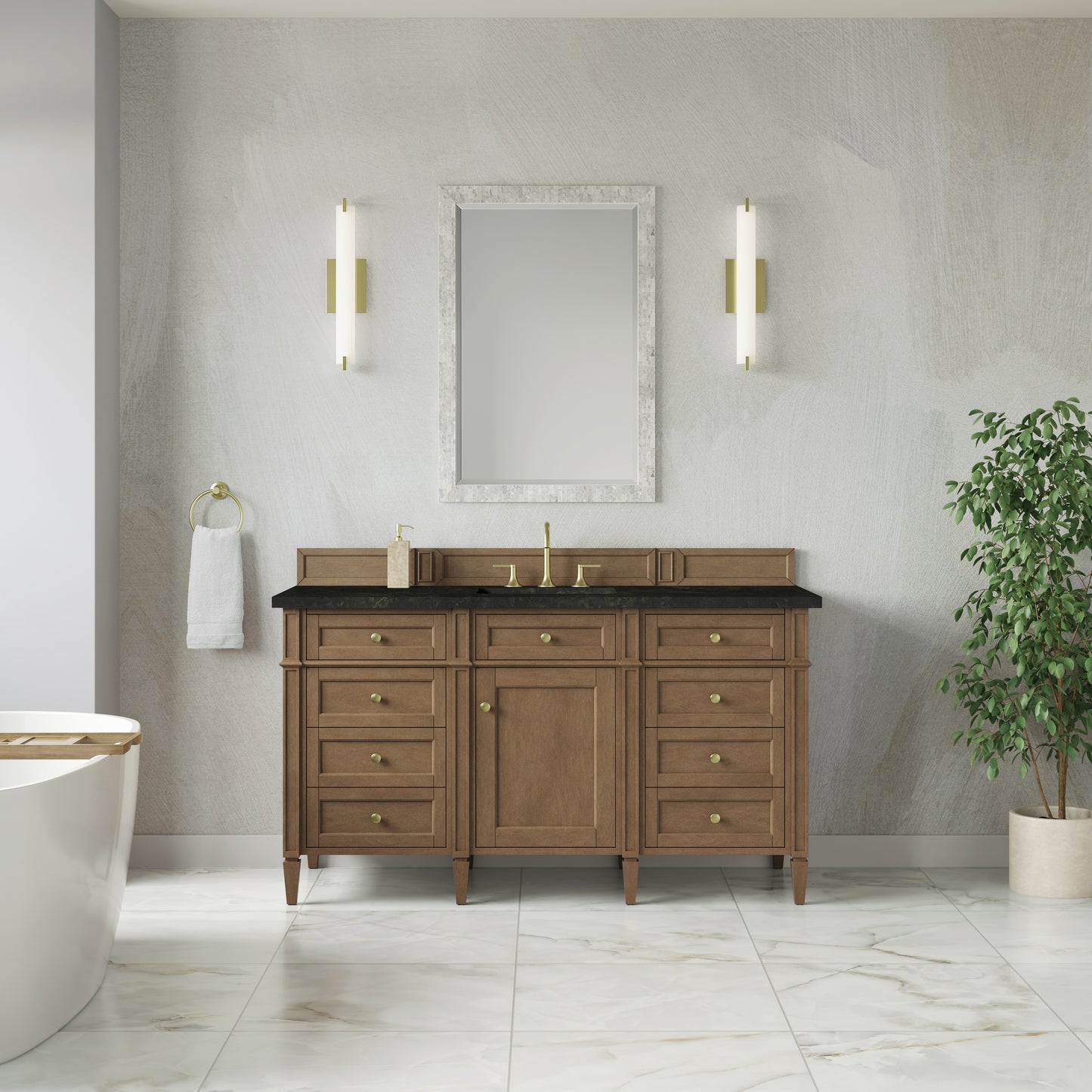 Renovate for Less Atlanta Brittany 60" Single Vanity, Pecan w/ 3 CM Phantome Eclos Top