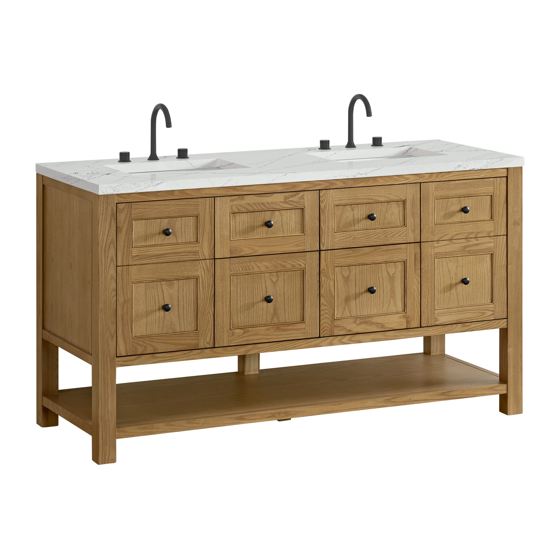 Renovate for Less Atlanta Breckenridge 60" Double Vanity, Light Natural Oak, w/ 3 CM Ethereal Noctis Quartz Top