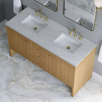 Renovate for Less Atlanta Hudson 60" Double Vanity, Light Natural Oak w/ 3 CM Ethereal Noctis Top w/FreePower Wireless Charger