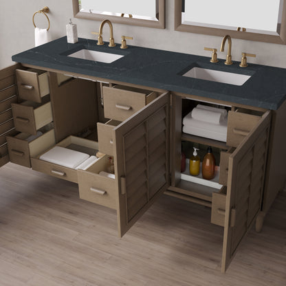 Renovate for Less Atlanta Portland 72" Double Vanity Whitewashed Walnut w/ 3 CM Charcoal Soapstone Silestone Top