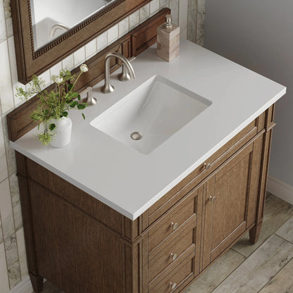 Brittany 36" Single Vanity, Saddle Brown w/ 3 CM White Zeus Silestone Top