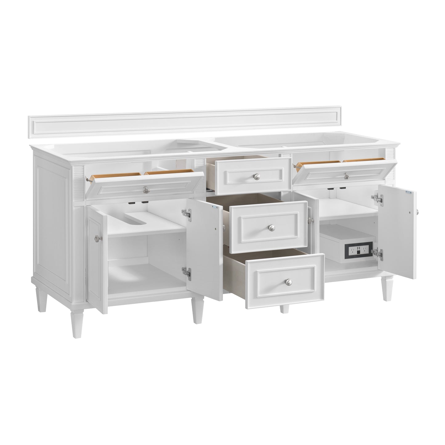 Renovate for Less Atlanta Lorelai 72" Double Vanity, Bright White w/ 3 CM Victorian Silver Silestone Top