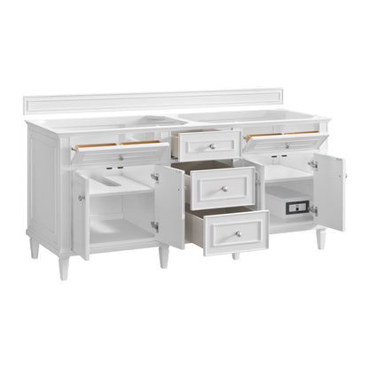 Renovate for Less Atlanta Lorelai 72" Double Vanity, Bright White w/ 3 CM Parisien Bleu Silestone Top w/FreePower Wireless Charger