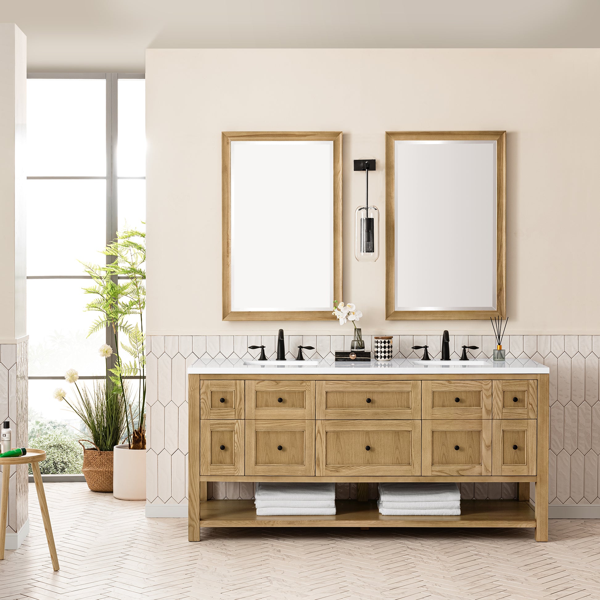 Renovate for Less Atlanta Breckenridge 72" Double Vanity, Light Natural Oak w/ 3 CM White Zeus Top
