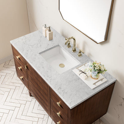 Renovate for Less Atlanta Amberly 48" Single Vanity, Mid-Century Walnut w/ 3 CM Eternal Jasmine Pearl Top