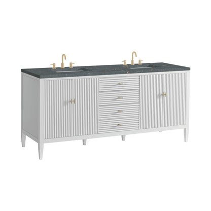 Renovate for Less Atlanta Myrrin 72" Double Vanity, Bright White w/ 3 CM Parisien Bleu Silestone Top w/FreePower Wireless Charger