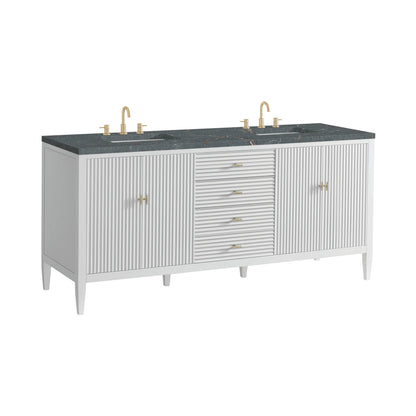 Myrrin 72" Double Vanity, Bright White w/ 3 CM Parisien Bleu Silestone Top