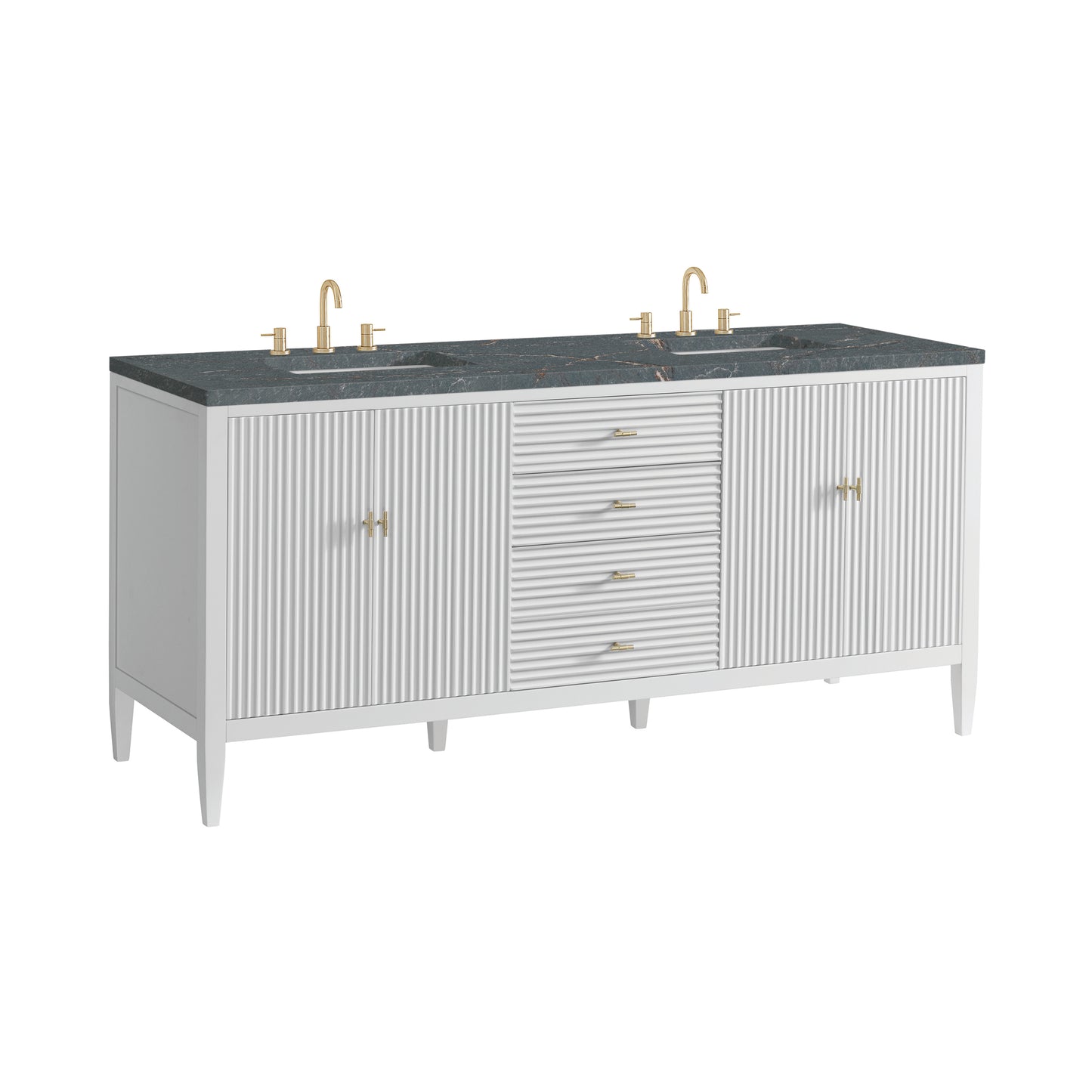 Renovate for Less Atlanta Myrrin 72" Double Vanity, Bright White w/ 3 CM Parisien Bleu Silestone Top