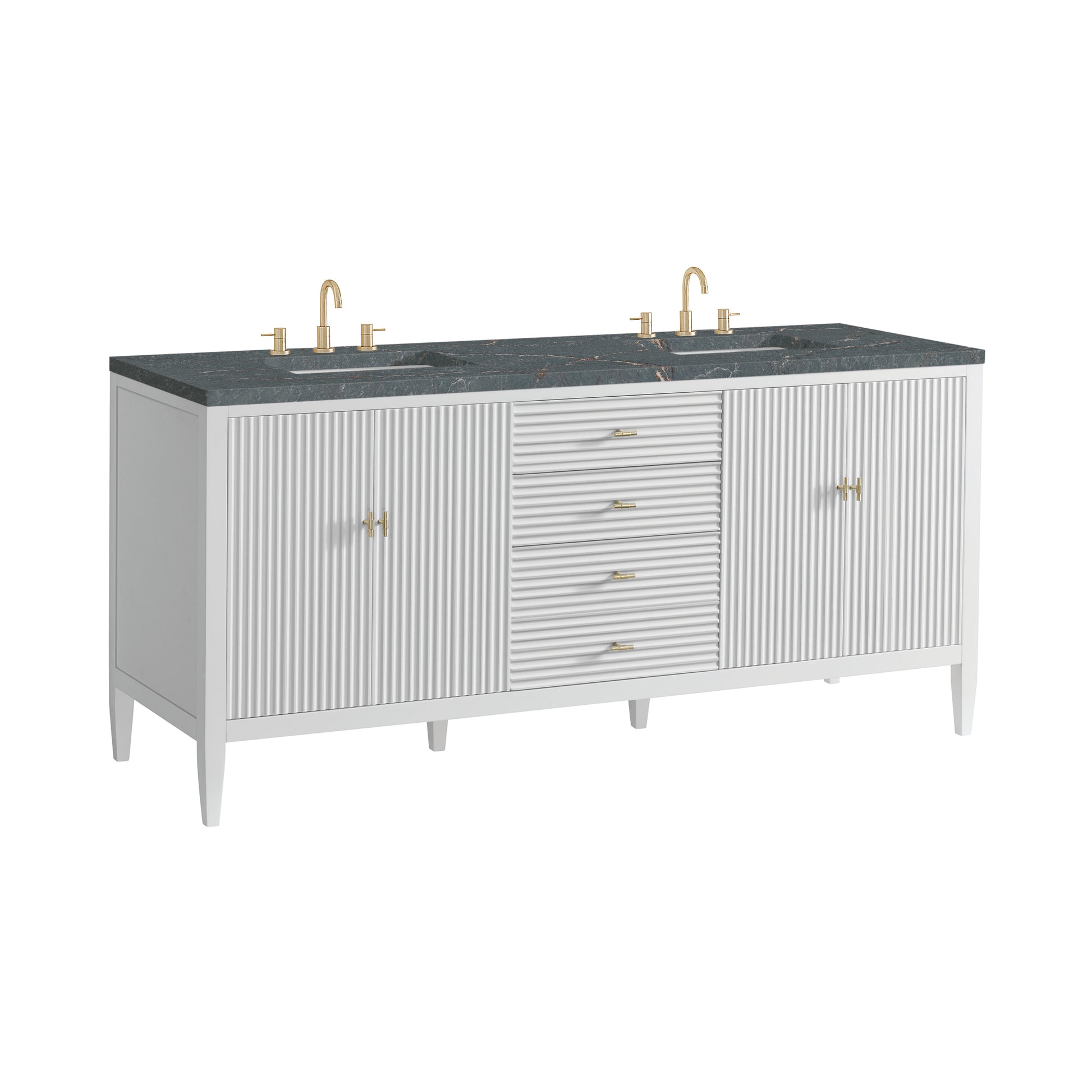 Renovate for Less Atlanta Myrrin 72" Double Vanity, Bright White w/ 3 CM Parisien Bleu Silestone Top