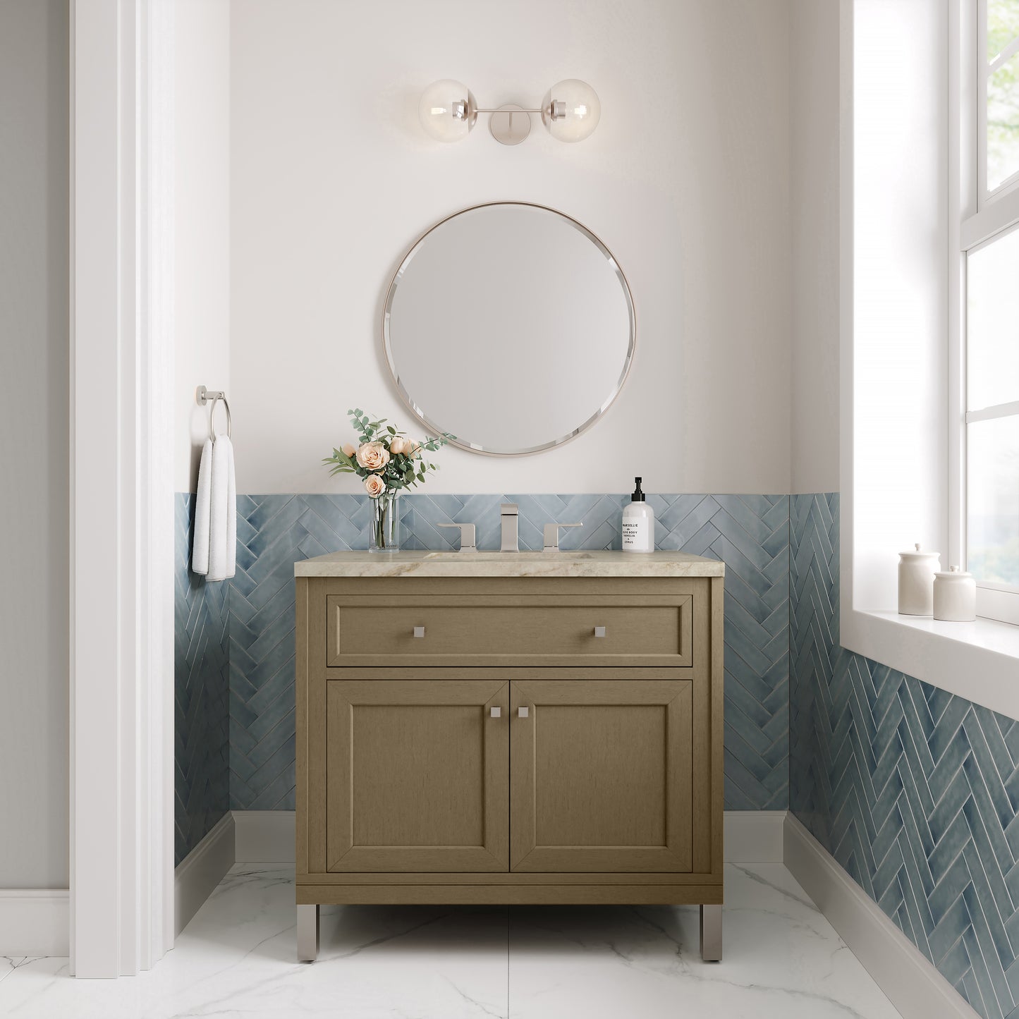 Renovate for Less Atlanta Chicago 36" Single Vanity, Walnut Whisper, w/ 3 CM Tajnar Eclos Top