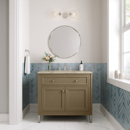 Renovate for Less Atlanta Chicago 36" Single Vanity, Walnut Whisper, w/ 3 CM Tajnar Eclos Top