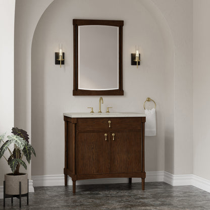 Renovate for Less Atlanta Kinnsden 36" Single Vanity, Sable Oak w/ 3 CM Siberian Silestone Top