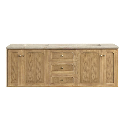 Renovate for Less Atlanta Laurent 72" Double Vanity, Light Natural Oak, w/ 3 CM Tajnar Eclos Top w/FreePower Wireless Charger