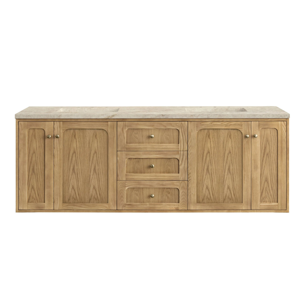Laurent 72" Double Vanity, Light Natural Oak, w/ 3 CM Tajnar Eclos Top w/FreePower Wireless Charger