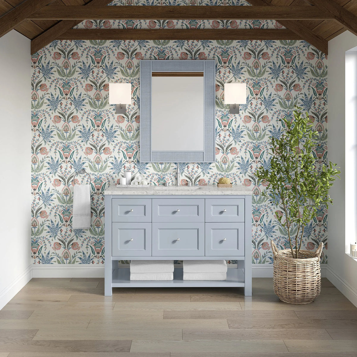 Breckenridge 48" Single Vanity, Serenity Blue, w/ 3 CM Eternal Jasmine Pearl Quartz Top w/FreePower Wireless Charger