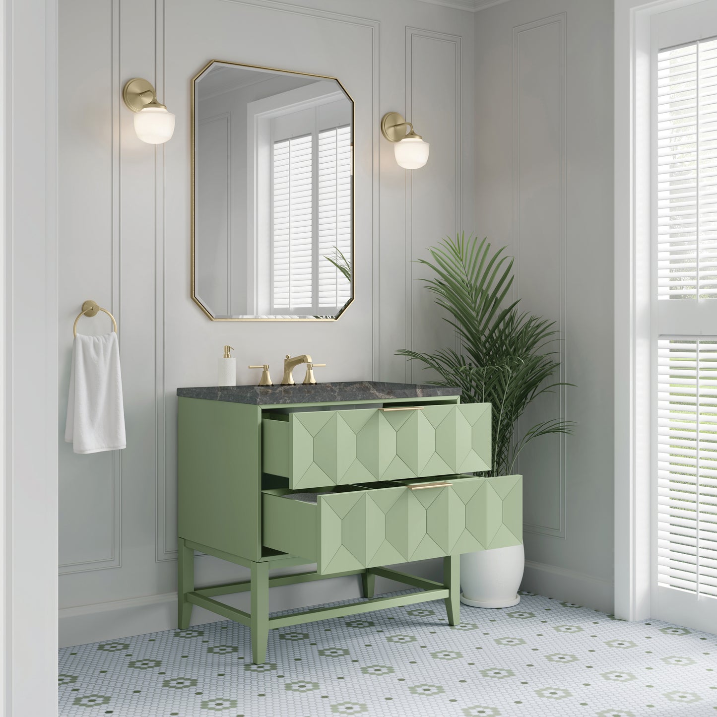 Renovate for Less Atlanta Emmeline 36" Single Vanity, Pistachio w/ 3 CM Parisien Bleu Top