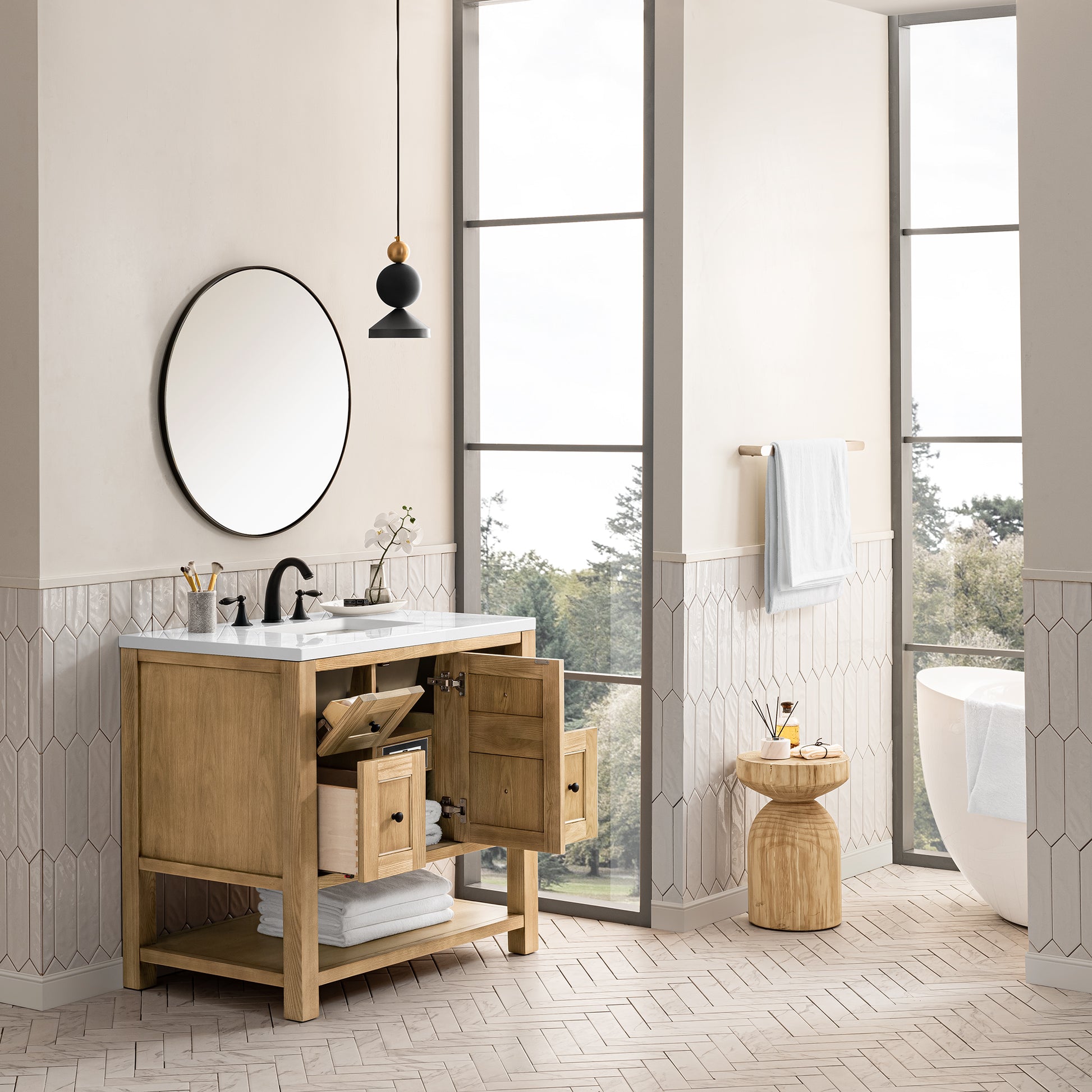 Renovate for Less Atlanta Breckenridge 36" Single Vanity, Light Natural Oak w/ 3 CM White Zeus Top