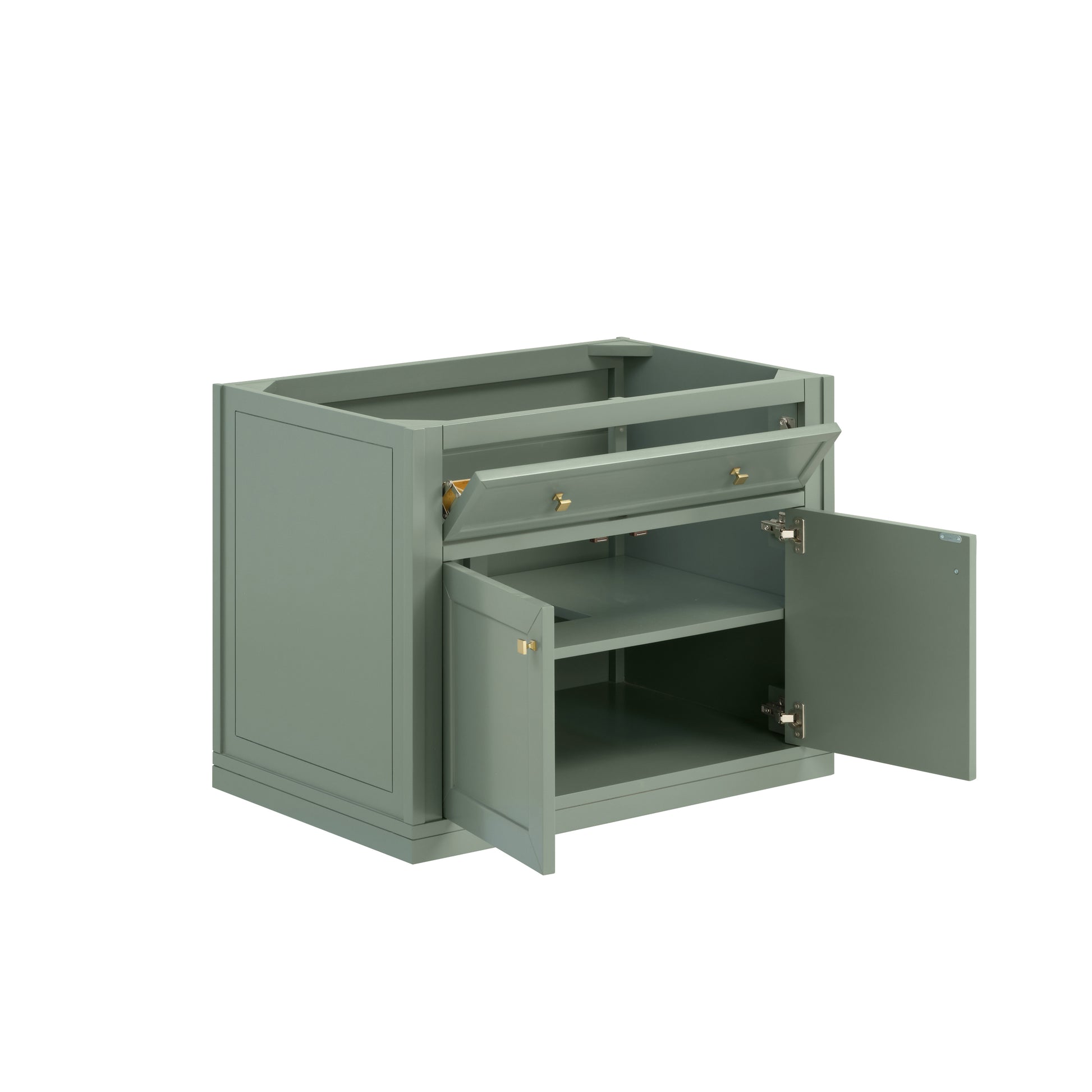 Renovate for Less Atlanta Chicago 36" Single Vanity, Smokey Celadon, w/ Single Hole 3CM White Zeus Silestone® Top & Backsplash