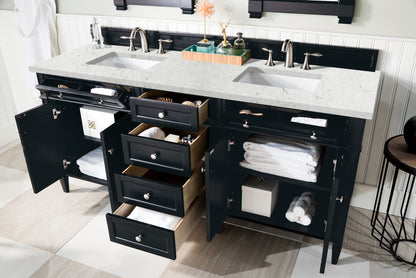 Renovate for Less Atlanta Brittany 72" Double Vanity, Black Onyx w/ 3 CM Eternal Jasmine Pearl Silestone Top