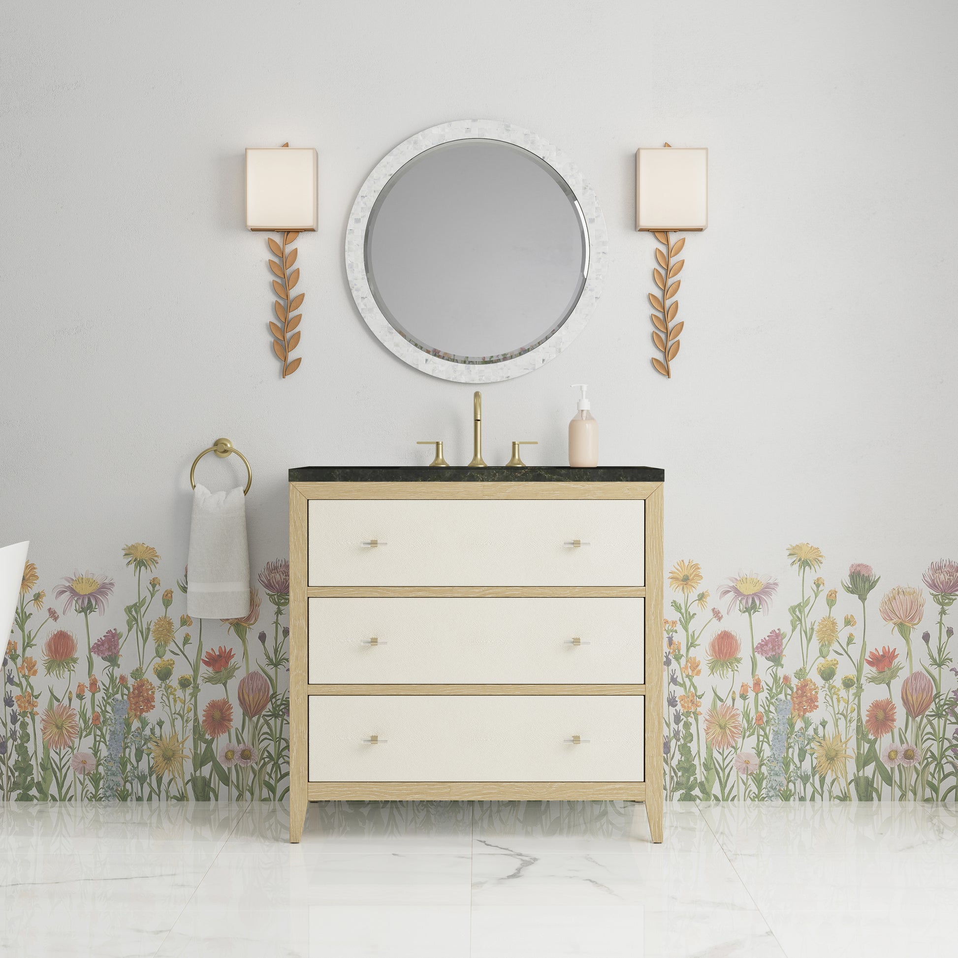 Renovate for Less Atlanta Celeste 36" Single Vanity, Sunwashed Oak with Embossed Shagreen, w/ 3 CM Phantome Eclos Top