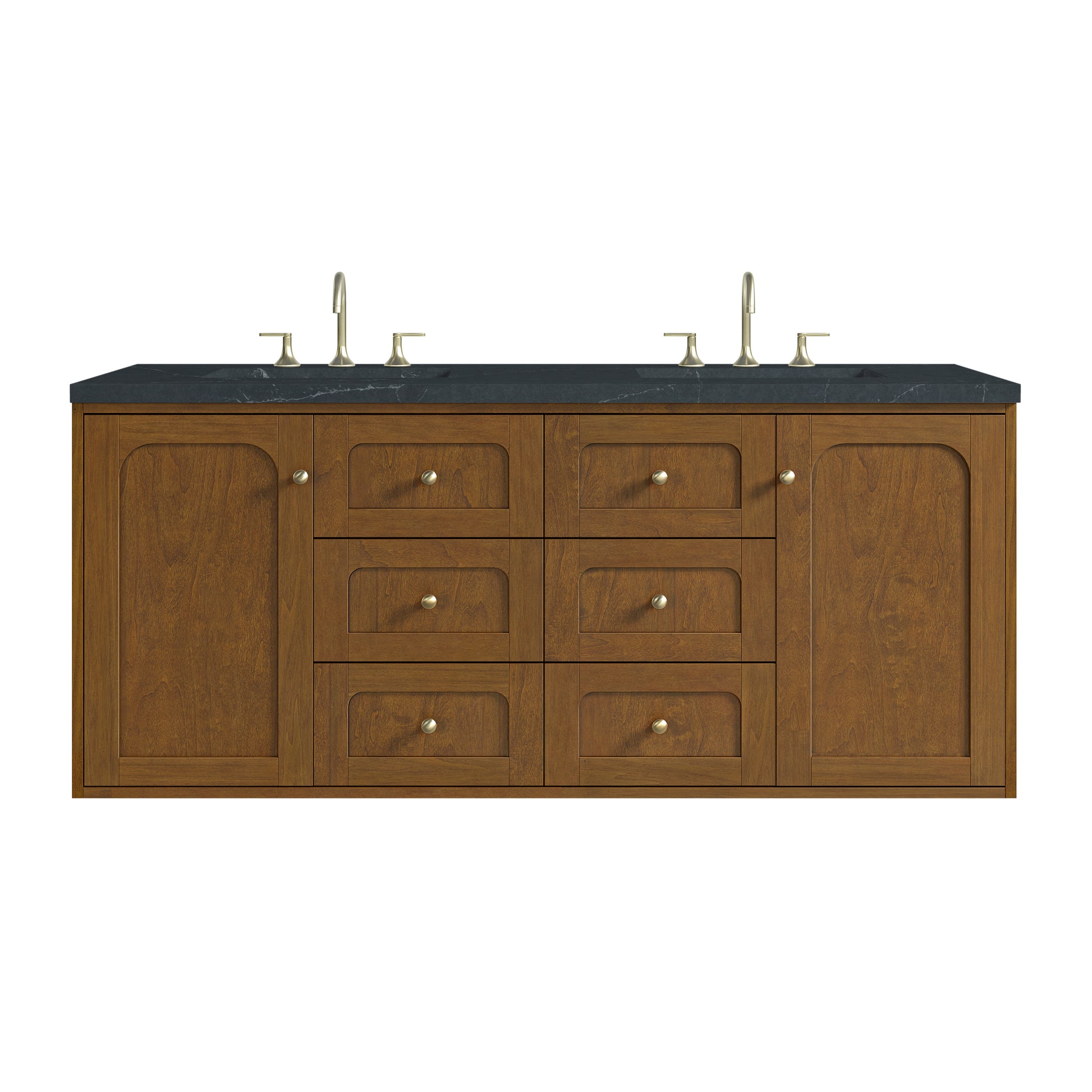 Renovate for Less Atlanta Laurent 60" Double Vanity, Honey Oak w/ 3 CM Charcoal Soapstone Silestone Top