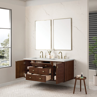 Renovate for Less Atlanta Amberly 60" Double Vanity, Mid-Century Walnut w/ 3 CM Lime Delight Top