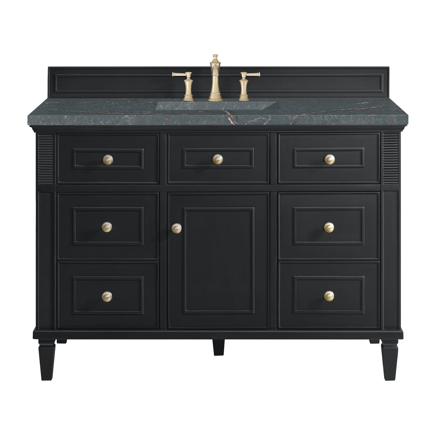 Renovate for Less Atlanta Lorelai 48" Single Vanity, Black Onyx w/ 3 CM Parisien Bleu Silestone Top w/FreePower Wireless Charger