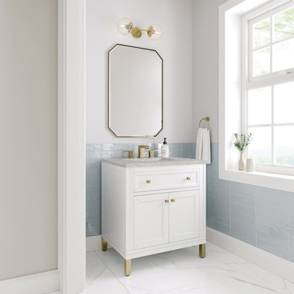 Renovate for Less Atlanta Chicago 30" Single Vanity, Glossy White, w/ 3 CM Victorian Silver Silestone® Top