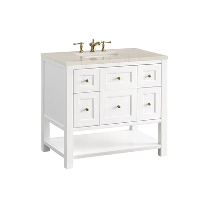 Breckenridge 36" Single Vanity, Bright White, w/ 3 CM Siberian Silestone Top