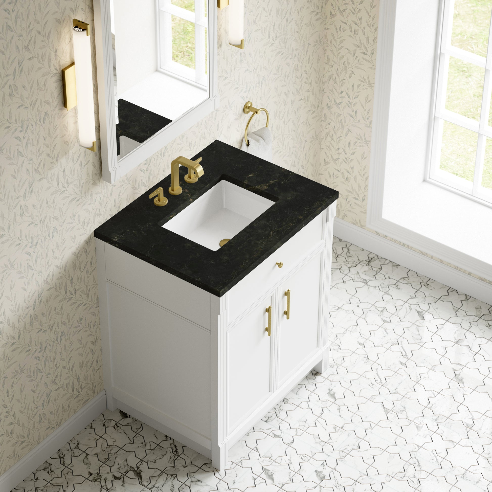 Renovate for Less Atlanta Bellshire 30" Single Vanity, Bright White w/ 3 CM Phantome Eclos Top