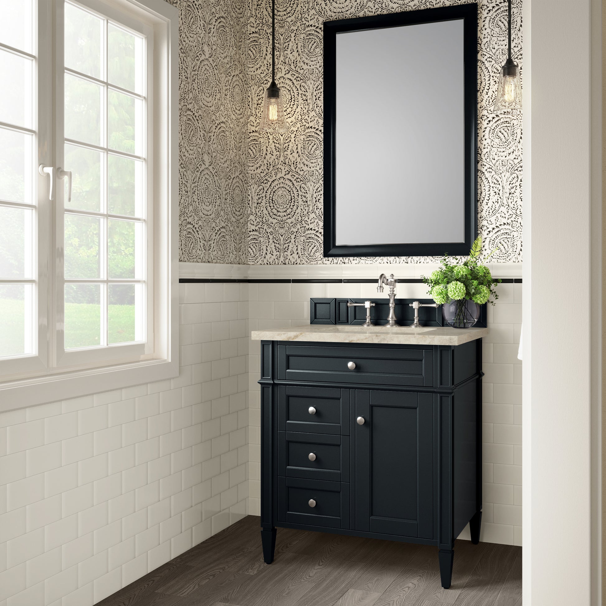 Renovate for Less Atlanta Brittany 30" Single Vanity, Black Onyx, w/ 3 CM Tajnar Eclos Top