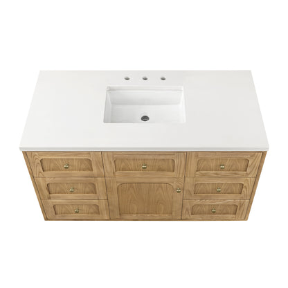 Renovate for Less Atlanta Laurent 48" Single Vanity, Light Natural Oak w/ 3 CM White Zeus Top