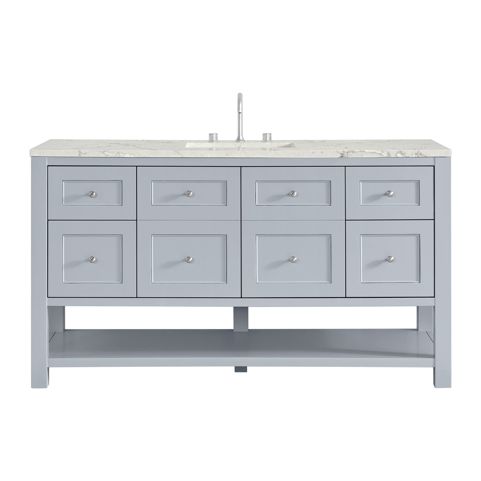 Renovate for Less Atlanta Breckenridge 60" Single Vanity, Serenity Blue, w/ 3 CM Victorian Silver Silestone Top w/ FreePower Wireless Charger